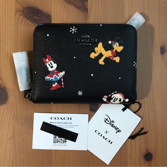 🐭 Disney X Coach Small Zip Around Wallet With Holiday Print - Picture 9 of 10